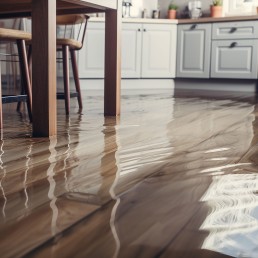 Water flooding across a kitchen floor